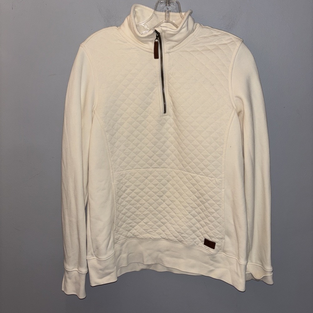 LL Bean Womens Quilted Pullover Sweatshirt Cream Quarter Zip Size Small Preppy